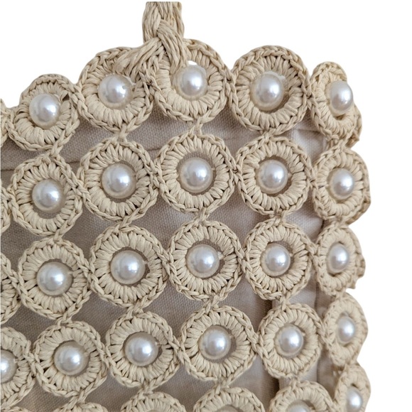 Haute Hippie Straw Pearl Decorated Shoulder Bag - Picture 10 of 13